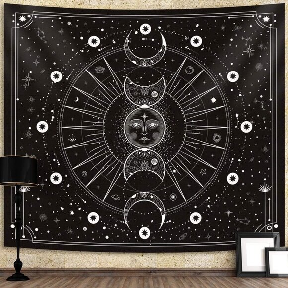 Space Tapestry Wall Hanging Sun Moon Stars Space Psychedelic Tapestries Wall Tap - Picture 1 of 7